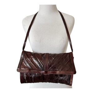 Vintage 70s Burgundy Red Eel Skin Leather Cross Body Purse &/or Clutch